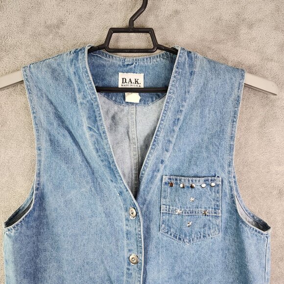 Women's Vintage D.A.K. Denim Vest With Embellished Pockets & Buttons Size M - Picture 4 of 10